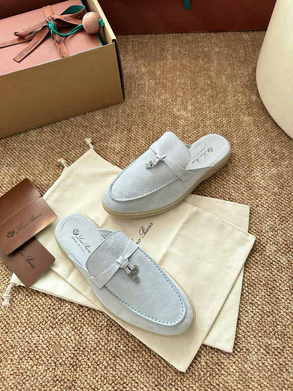 Loro Piana Charms Walk Flat Mules Water Blue Suede 623557