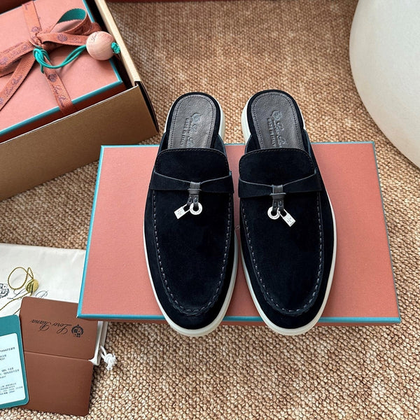 Loro Piana Charms Walk Flat Mules Black Suede 623558