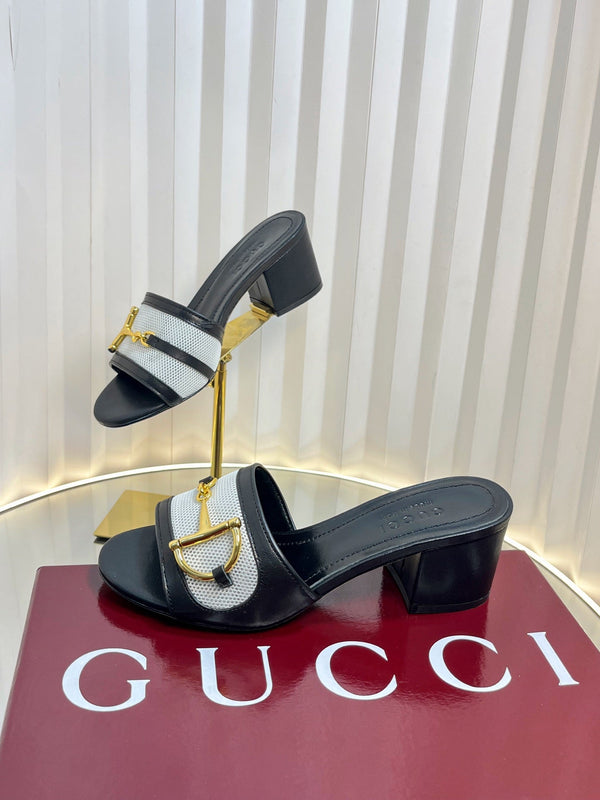 GC 25 Horsebit GG 50mm Sandals black Canvas Sheepskin 294668