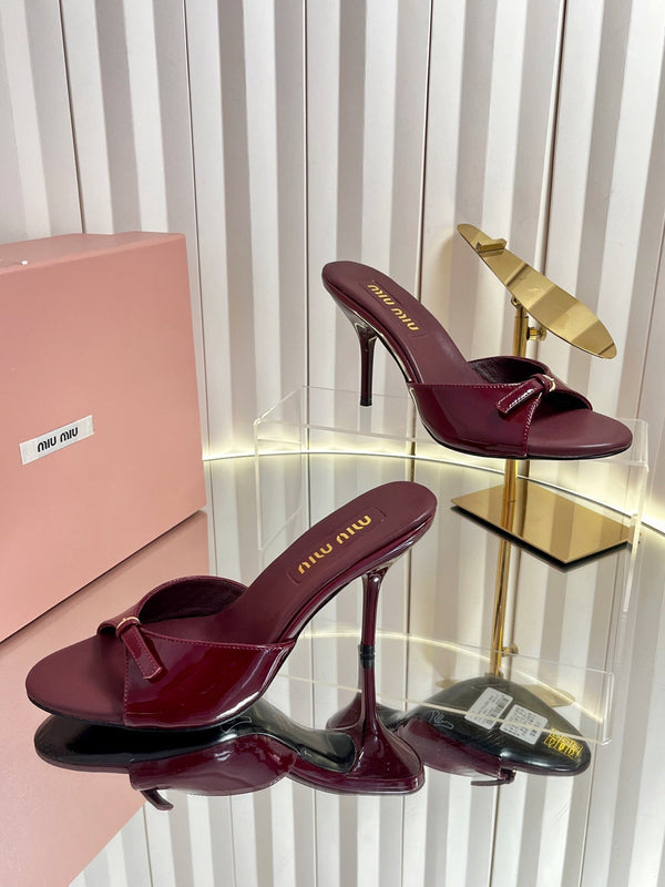 Miu Buckle Mules 75mm Burgundy Patent Leather 880204