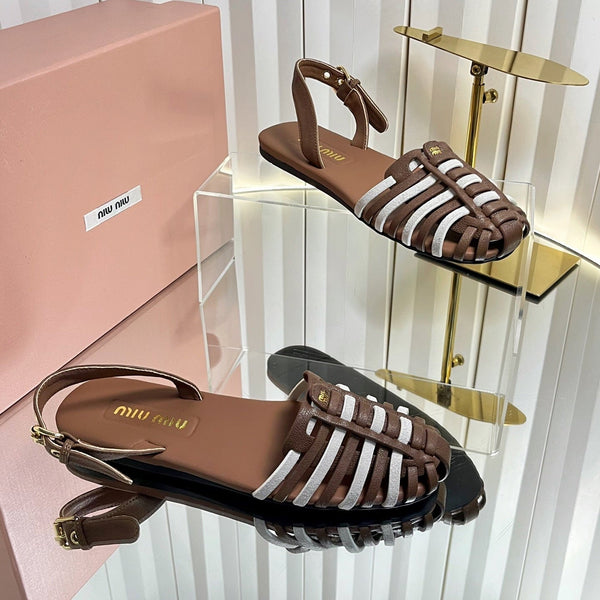 Miu 26s Slingback Sandals In Dark Brown And White Calfskin