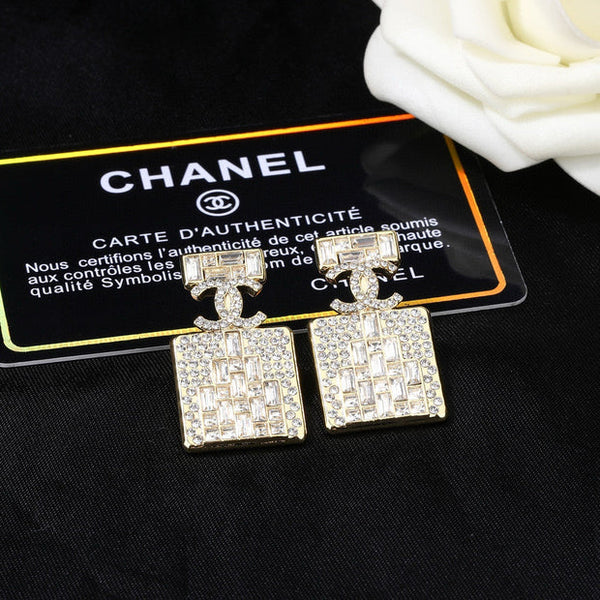 CC Perfume Bottle Gold Diamond Earrings