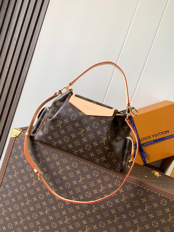 LV Odyssee MM 36cm Brown Beige Monogram Canvas & Cowhide