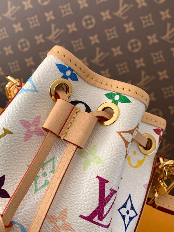 LV Nano Noé Bag White Beige Monogram Canvas Cowhide 281677
