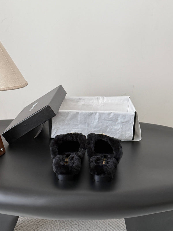 CC 26s Slip-On Mules Black Fluffy Shearling Suede 969726