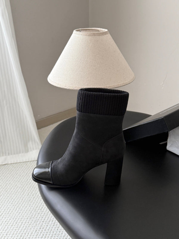 CC 26s Ankle Boots Black Knit Cuff Suede 127792