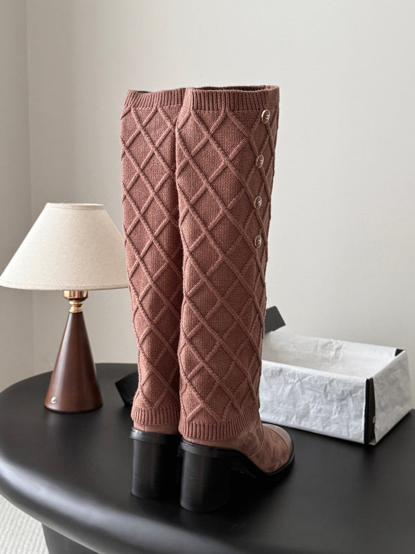 CC 26s Knit Leg Warmer Knee High Boots Brown Suede 127817