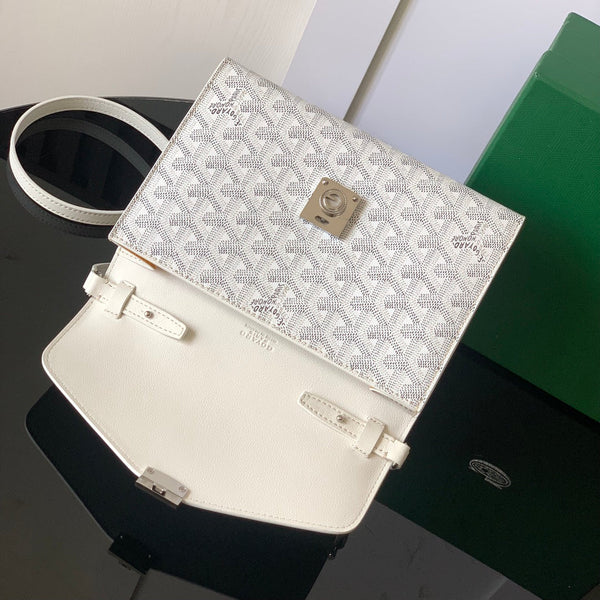 CHYPRE WALLET-POUCH 21 IN WHITE GOYARDINE CANVAS AND CALFSKIN