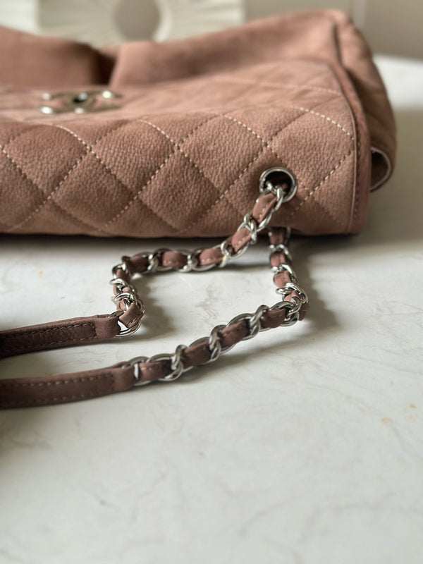 CC Double-Pocket Messenger Bag Brown Lambskin Quilted