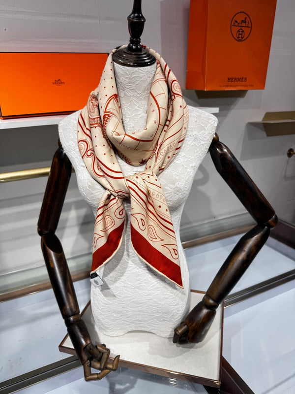 HM Grand Apparat Bandana Shawl 140x140cm Cream Brown Cashmere Silk 212696