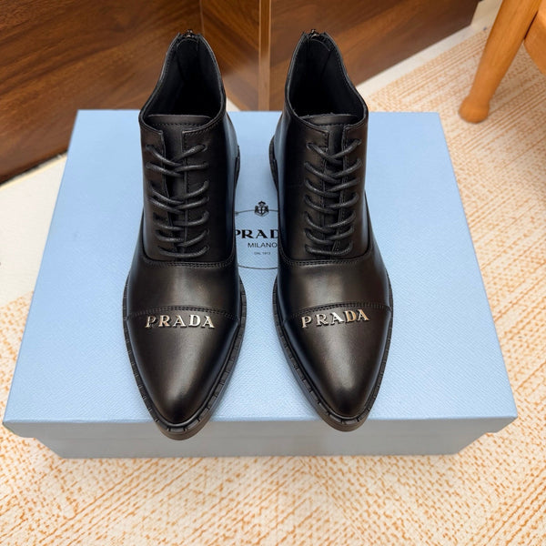 Prad 26s Pointed-Toe Derby Shoes Black Leather 974554
