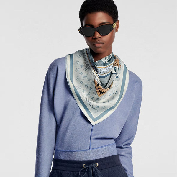 LV Double-sided Scarf 90cm Turquoise Twill Silk 136588