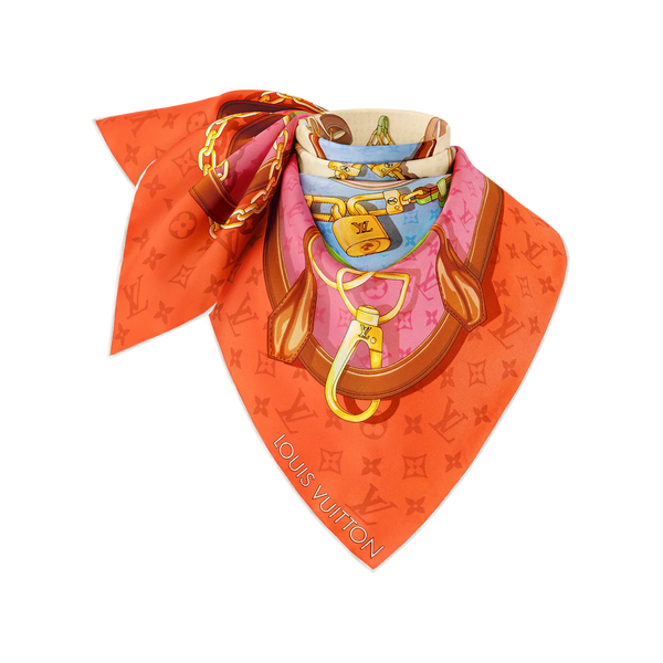 LV Double-sided Scarf 90cm Coral Orange Twill Silk 136589