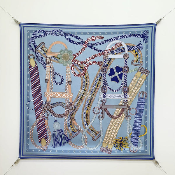 HM Tresse Scarf 90x90 Blue Colorful Twill Silk 198470
