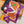 LV Scarf 90cm Purple Orange Twill Silk 136597