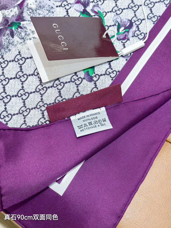 GG Double-Sided Floral 90x90cm Purple Colorful Twill Silk 194446