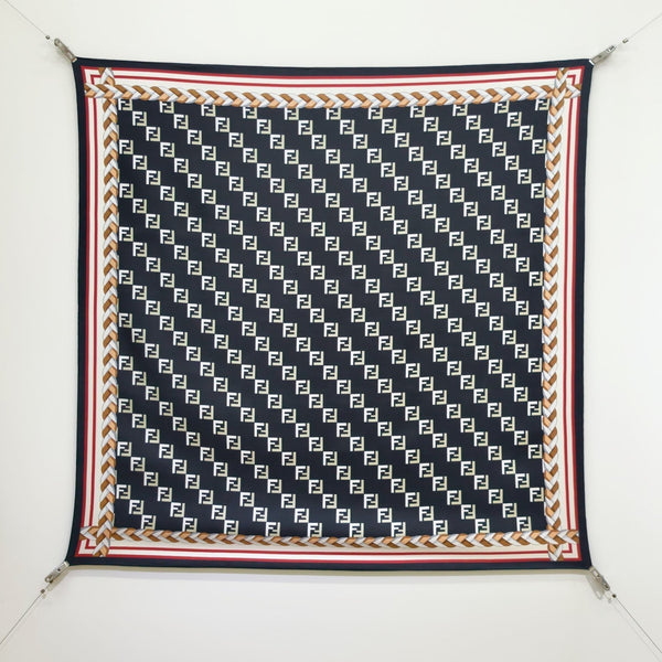 Fendi Scarf 90x90 Black Colorful Twill Silk 198477