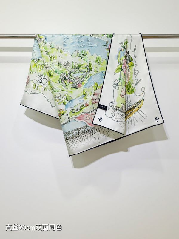 CC 26s Scarf 90x90cm White Colorful Twill Silk 304630