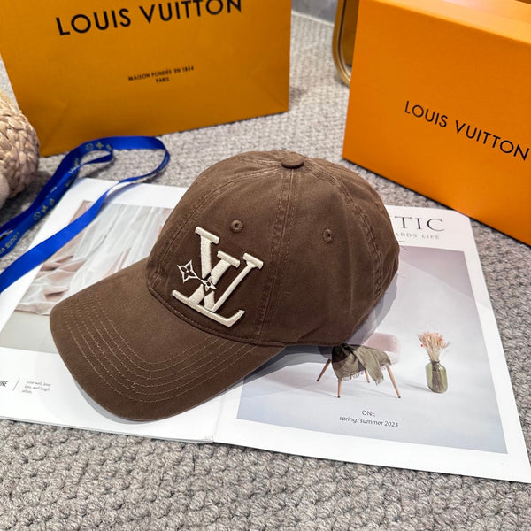 LV 25s Baseball Cap with Logo Embroidery Brown Cotton 983643