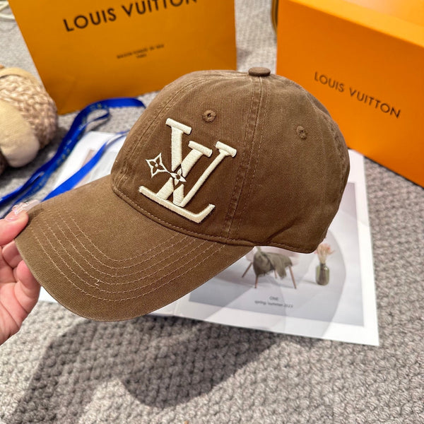 LV 25s Baseball Cap with Logo Embroidery Brown Cotton 983643