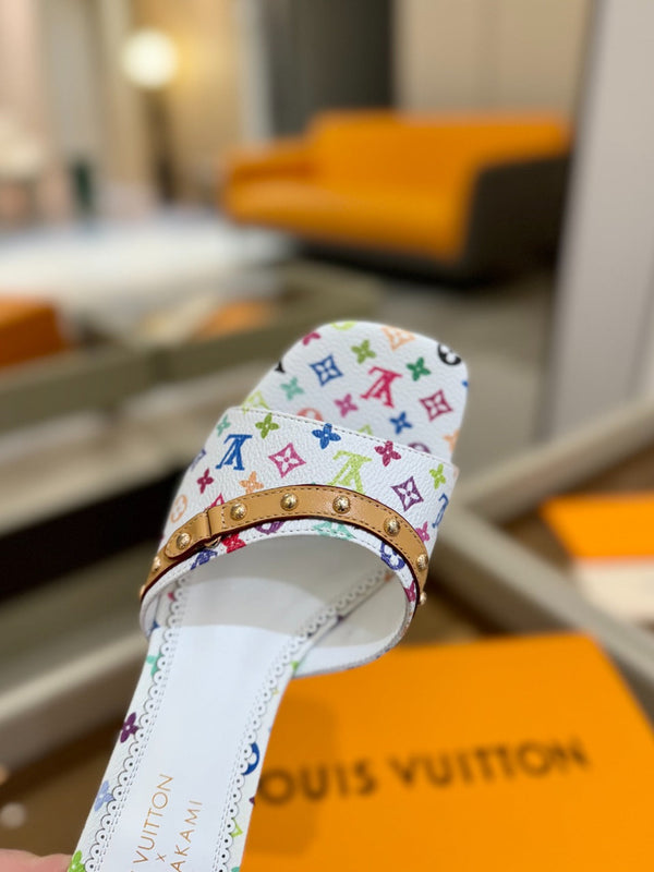 LV x TM 6AM Mule 4cm White and Multicolored Monogram coated canvas 241211