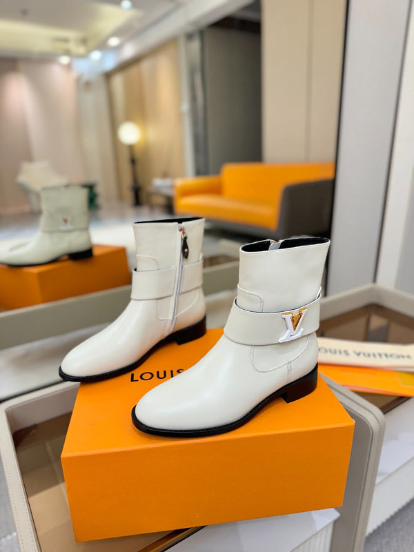 LV Midtown Flat Ankle Boot Light Off White Cowhide 574328