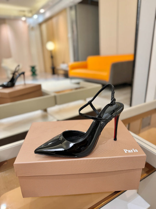 CL Jenlove Slingback 10.5cm Black Patent Leather 635811