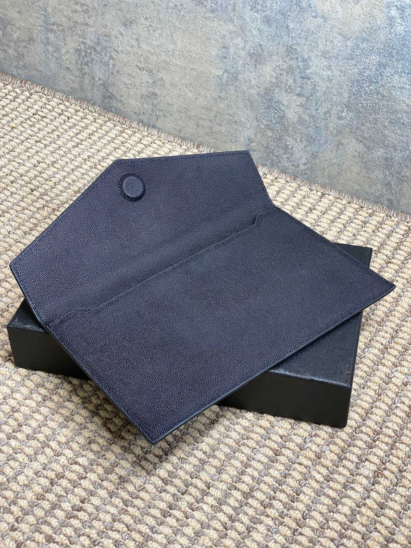 YSL 22s Uptown Pouch Clutch Bag Black Cowhide GHW