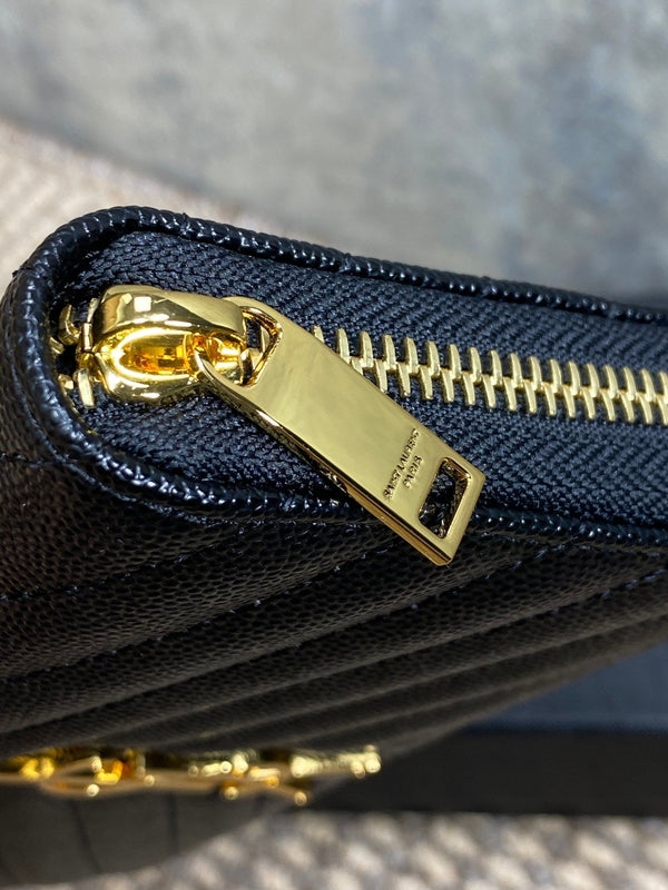 YSL Zippy Long Wallet Black Caviar Cowhide GHW
