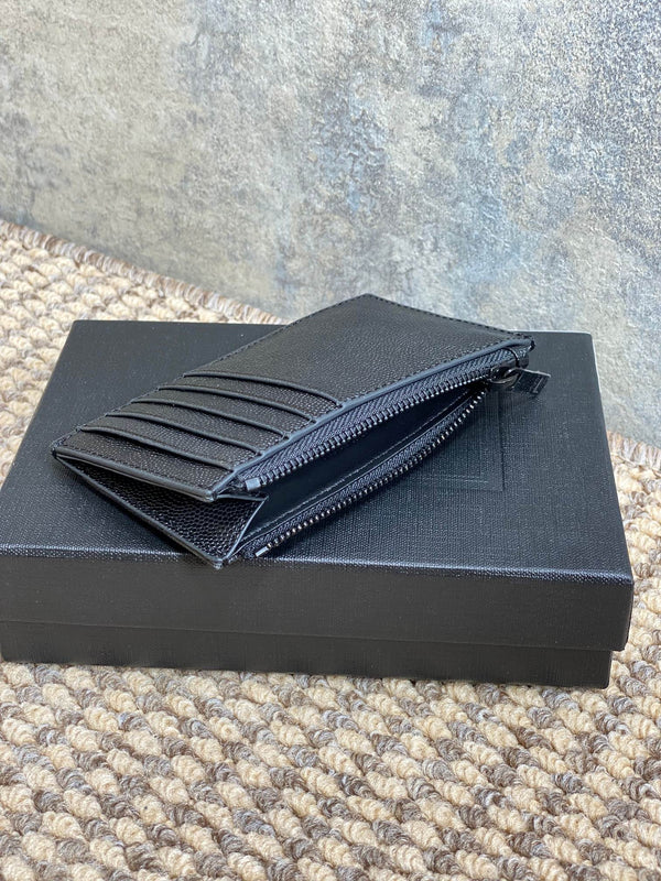 YSL Zip Coin Case With Card Full Black Caviar Cowhide GHW