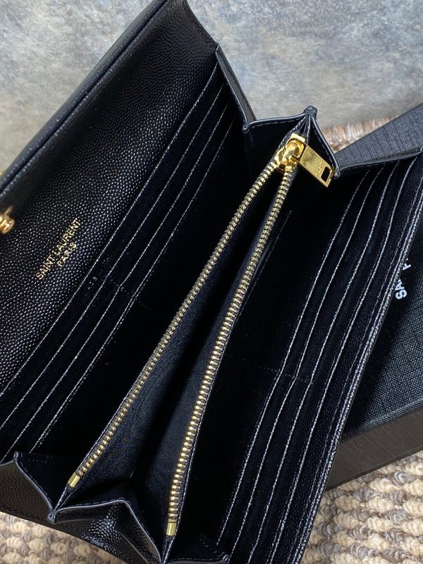 YSL Cassandre Envelope Flap Wallet Black Caviar Cowhide GHW