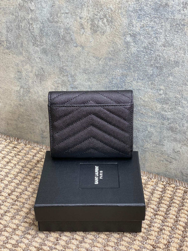 YSL Compact Flap Cassendre Wallet 10cm Black Leather GHW