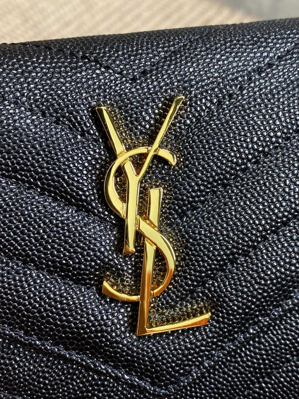 YSL Compact Flap Cassendre Wallet 10cm Black Leather GHW