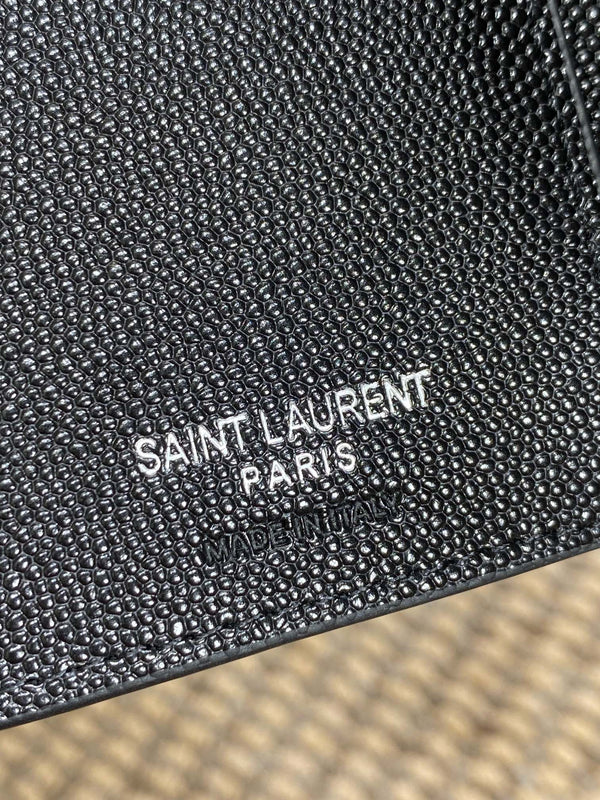 YSL Compact Flap Cassendre Wallet 10cm Black Leather Sliver HW