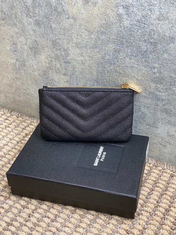 YSL Hook & Chain Zipper Coin Purse Caviar Cowhide GHW