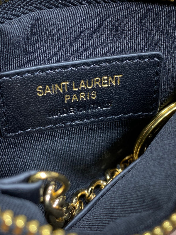 YSL Hook & Chain Zipper Coin Purse Caviar Cowhide GHW