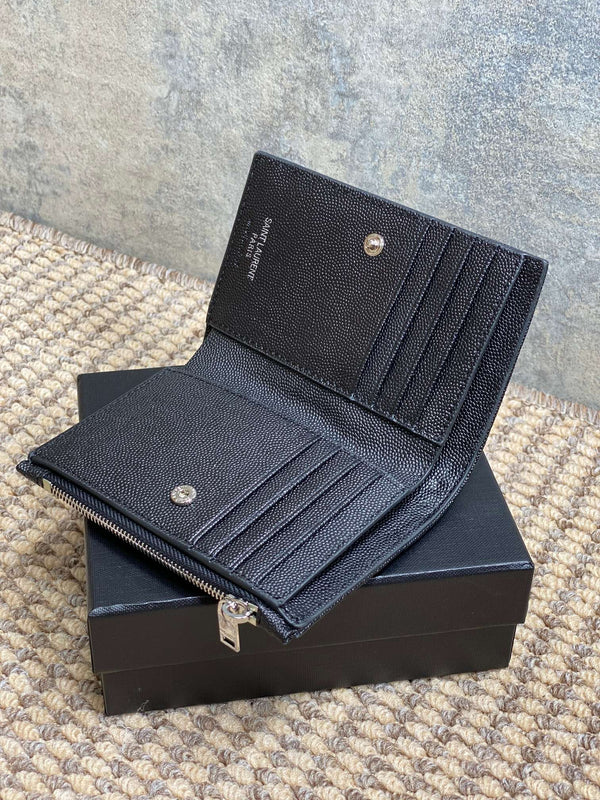 YSL Monogram Wallet Wallet 13cm Black Caviar Cowhide Sliver HW