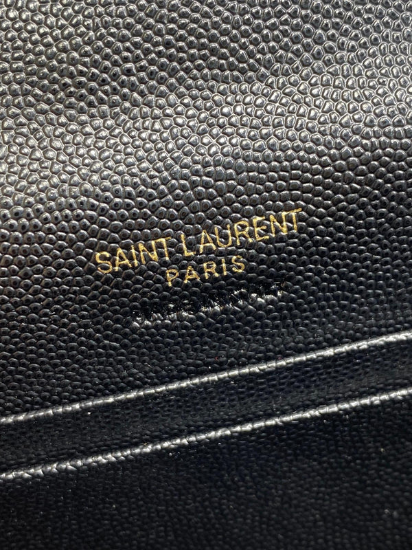 YSL GHW Logo Monogram Card Flap Wallet 13.5cm Black Caviar Cowhide