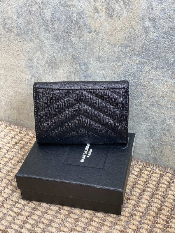 YSL Sliver Logo Monogram Card Flap Wallet 13.5cm Black Caviar Cowhide