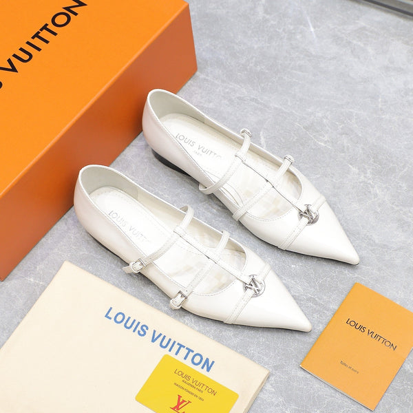 LV 6AM Flat Ballerina White Patent Leather 601539
