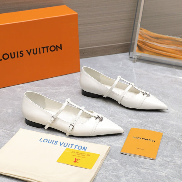 LV 6AM Flat Ballerina White Patent Leather 601539