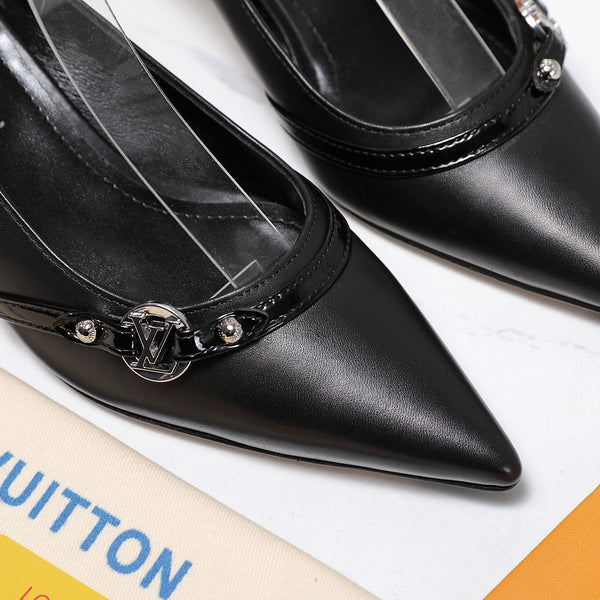 LV 6AM Slingback Pump 5cm Black Sheepskin 601544