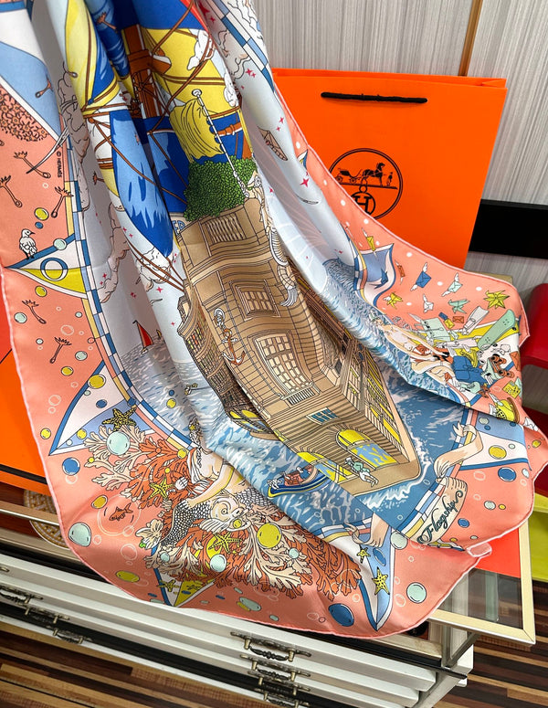 Flagship Silk Scarf 90 CM Pink Orange Colorful