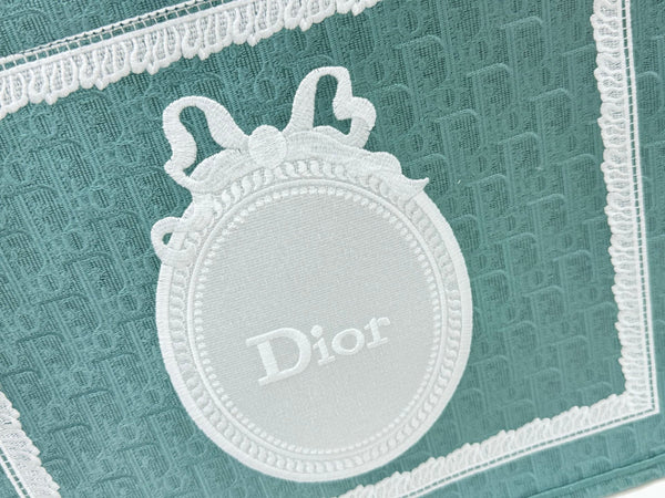 CD Dioramour Book Tote Teal Green Dior Oblique Embroidery with White Lace