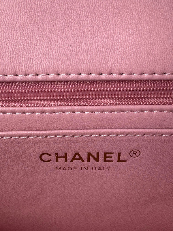 24c mini flap bag 20cm with top handle pink calfskin silver hardware