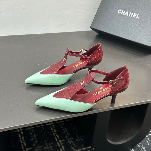 CC Métiers d’art 2026 Mary Janes 5cm Burgundy Green Crocodile Embossed Lambskin 832544