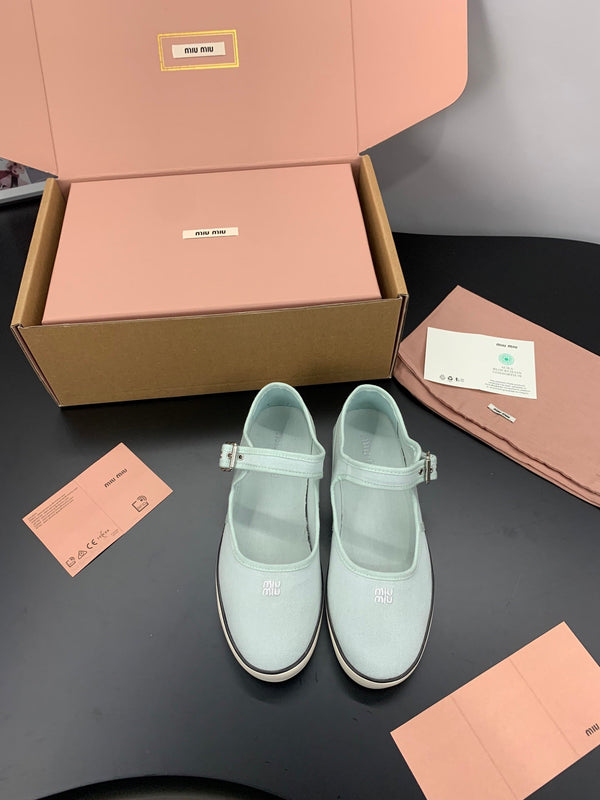 Miu 26s Drill Ballerinas Light Blue Canvas 688281