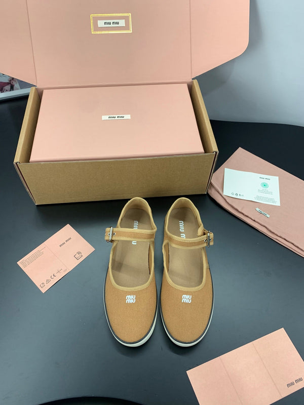 Miu 26s Drill Ballerinas Brown Canvas 688283