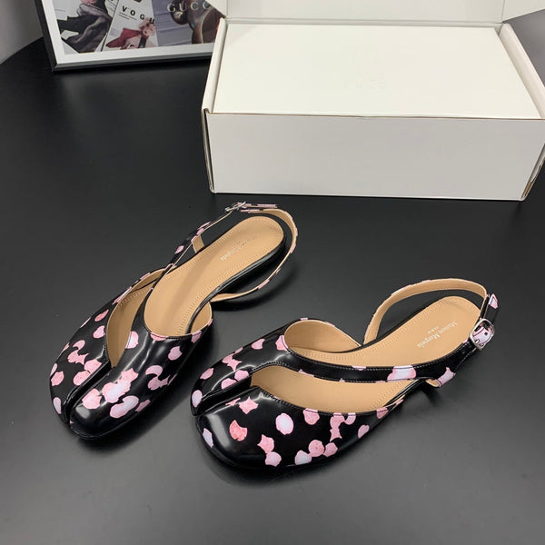 MM Tabi Slingback Flats Black Pink Cowhide 895244