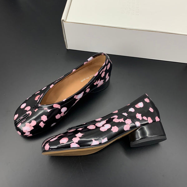 MM Tabi Ballet Flats 2cm Black Pink Cowhide 895245